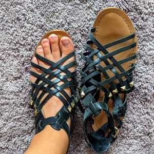 Strappy flat black sandals